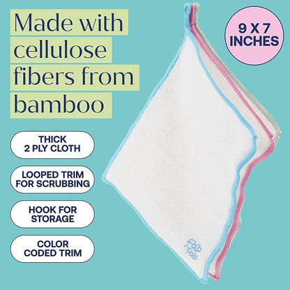 FABTAB High-Performance Bamboo Cleaning Cloths - 7 Pack Reusable & Super Absorbent Towels for Household, Kitchen, and Auto Care | Ideal for Dusting and Vehicle Detailing (Embroidered)