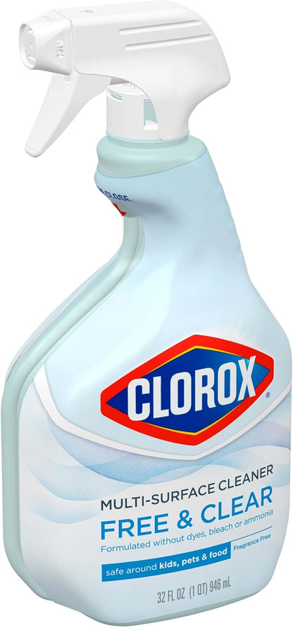 Clorox Free & Clear Multi Surface Cleaner, Spray Bottle, Fragrance Free, 32 Fluid Ounces, Pack of 3