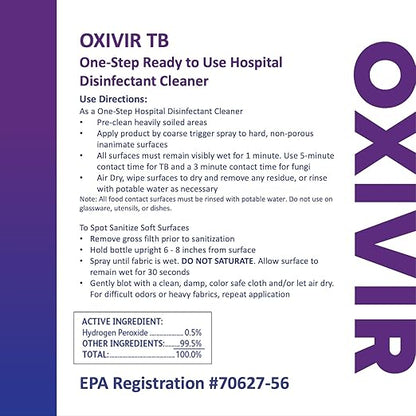 Oxivir Diversey 100898636 Tb One-Step Disinfectant Cleaner, Hospital Grade Accelerated Hydrogen Peroxide AHP, No Fragrance Added, Ready-to-Use Liquid, 1-Gallon