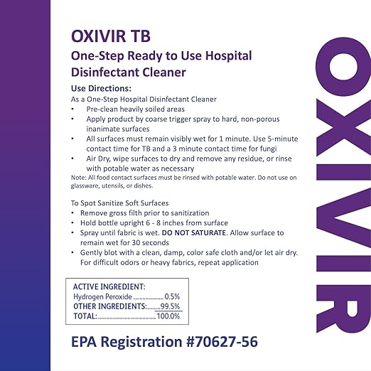 Oxivir Diversey 100898636 Tb One-Step Disinfectant Cleaner, Hospital Grade Accelerated Hydrogen Peroxide AHP, No Fragrance Added, Ready-to-Use Liquid, 1-Gallon