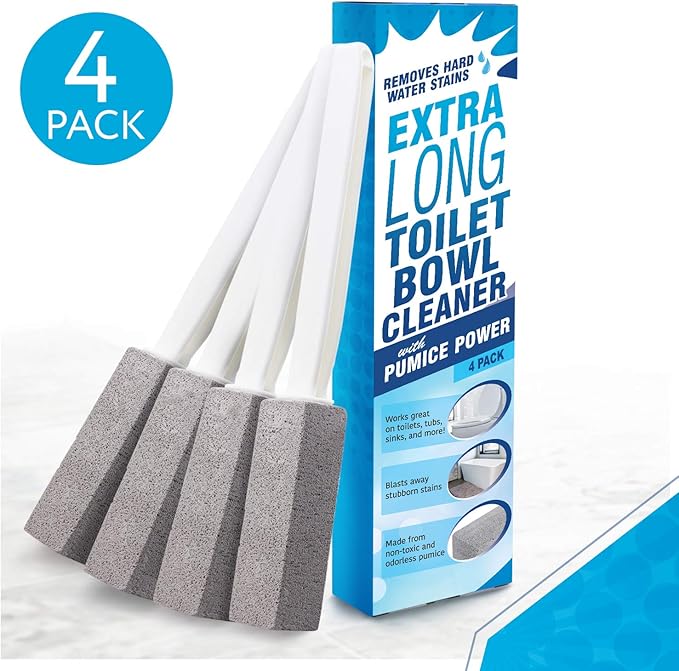 Impresa [4 Pack] Extra Long Handled Pumice Stone Toilet Bowl Cleaner - Limescale Remover - Pumice Toilet Brush - Also Cleans BBQ Grills, Tiles, Tile Grout, & Swimming Pools