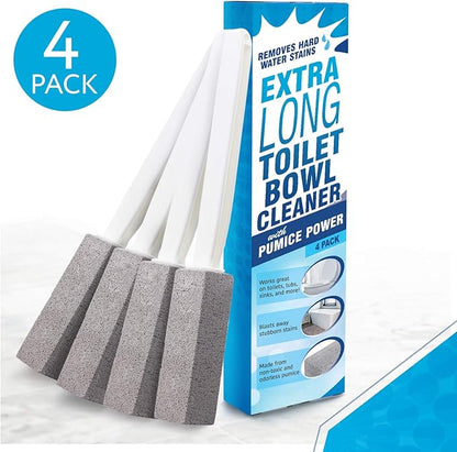 Impresa [4 Pack] Extra Long Handled Pumice Stone Toilet Bowl Cleaner - Limescale Remover - Pumice Toilet Brush - Also Cleans BBQ Grills, Tiles, Tile Grout, & Swimming Pools