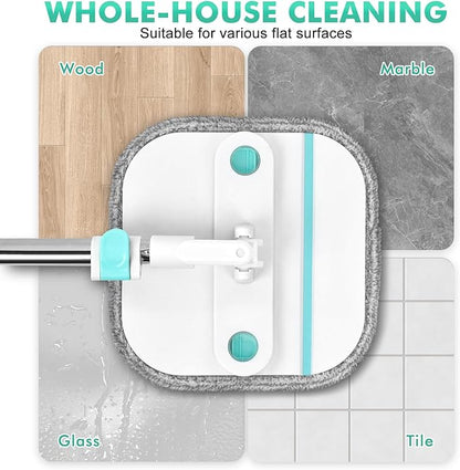 Upgraded Spin Mop and Bucket Self-Standing Mop Bucket Separate Dirty and Clean Water System Self Wringing 360° Rotating Clean Mop and Bucket Set with14Pads Mop-Blue