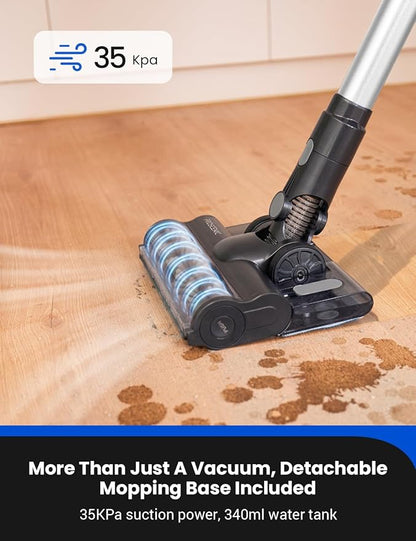Proscenic Cordless Vacuum Cleaner, Wet/Dry Mop Combo, 45Kpa Suction, 50Mins Runtime, Silver