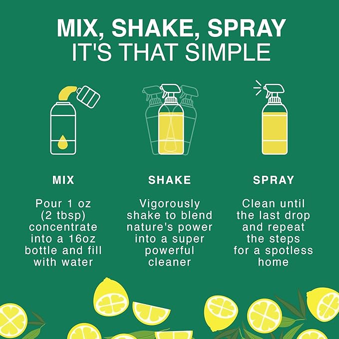 Good Natured Brand All-Purpose Cleaner Concentrate | Multi-Surface Cleaner | Natural Lemon Essential Oil | Multipurpose Cleaner Concentrate All Surfaces | Lemon Love | 8oz makes 128oz