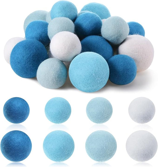 24 Pack Blue Wool Dryer Balls, 3.15'', 2.4'' Reusable Laundry Balls Wool Balls Natural No Lint Fabric Softener Balls for Clothing Wrinkles