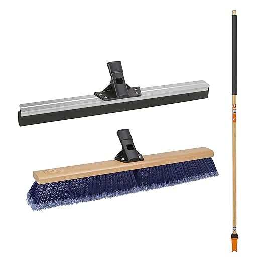 SWOPT 24” Floor Squeegee, 24” Multi-Surface Push Broom + 60" EVA Foam Comfort Grip Wooden Handle, Combo — 2 Cleaning Heads with Long Handle Interchangeable with SWOPT Cleaning Heads