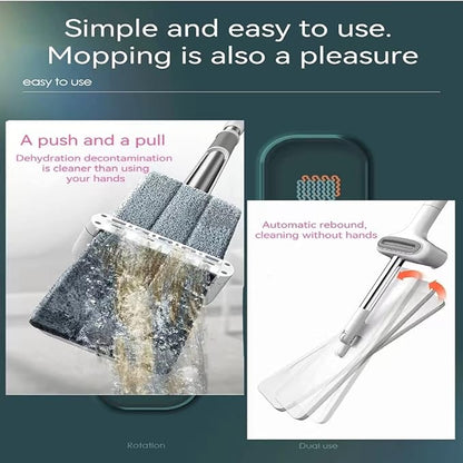 360 Hands-Free Self Wringing Floor Cleaning Mop, Flat Mop - Microfiber with 4 x Washable Pads, Hand Washing Free for Hardwood and Window, White
