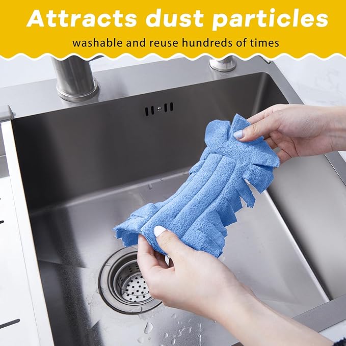Zubebe 6 Pcs Heavy Duty Duster Refill Reusable Fleece Duster Refills Multi Surface Washable Cleaning Pads for Home, Blinds, Fans, Corners, Furniture (SkyBlue,Yellow,White)