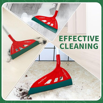 Magic Air Broom Household Silicone Broom for Floor Cleaning, Multifunctional Floor Squeegee with 60’’ Aluminum Adjustable Handle, Pet Hair for Glass, Fine Dust, Hair, Liquids (Red)
