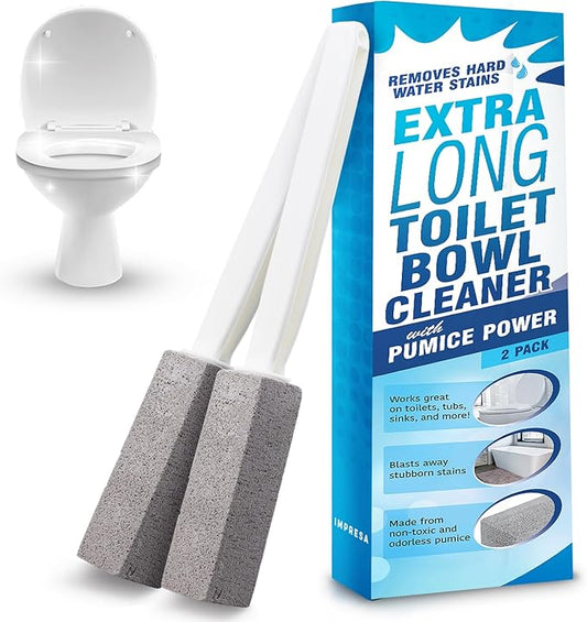 Impresa - 2 Pack Pumice Stone Toilet Bowl Cleaner with Extra Long Handle - Limescale Remover - Brush Wand for Bathroom - Also Cleans BBQ Grills, Tiles, Grout, and Swimming Pools
