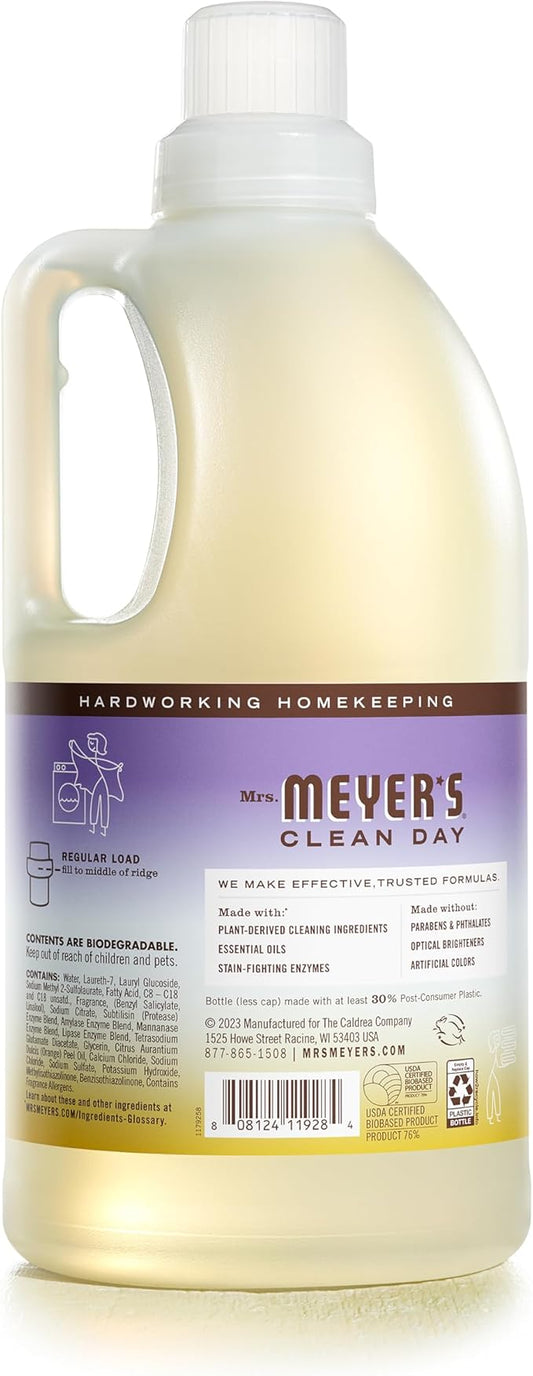 MRS. MEYER'S CLEAN DAY Liquid Laundry Detergent, Biodegradable Formula Infused with Essential Oils, Compassion Flower, 64 oz - Pack of 2 (128 Loads)