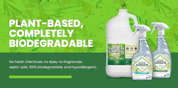 SuperGreen Powerful All-Purpose Cleaner and Degreaser | USDA Certified Bio-Based, Non-toxic, NO Ammonia or Phosphates, Cucumber Fragrance. 32 Fluid Ounces 4 Pack