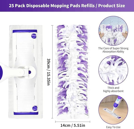25 Pack Disposable Mopping Pads Refills for Swiffer PowerMop Multi-Surface & Wood Mops, Spray Clean Pads Replacement for Floor Cleaning（Purple Without Handle）