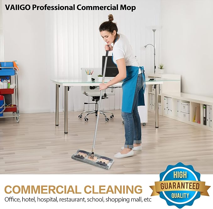 Professional Microfiber Mops for Hardwood Floor Cleaning, 18" Commercial Dust Flat Mops with 3 Reusable Pads and Adjustable Handle, For Home, Office, Hotel Wet or Dry Floor Cleaning