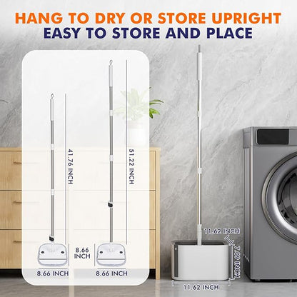 KZKR Spin Mop and Bucket Set with Self Separation Dirty and Clean Water System, Self Wringing 360° Rotating Square Mop Head for Home Floors Cleaning (2.0 Mop and Bucket Set (2 Pads) Ship by Amazon)