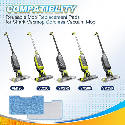 Reusable Vacmop Replacement Pads Compatible with Shark Vac Mop VM252 VM251 VM200 VC205 VM250 VM200 VM200C VM190 VM250 QM250 VM190 VM200P12 Vacuum Mop Refills（1set）