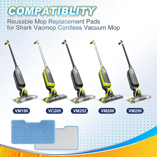 Reusable Vacmop Replacement Pads Compatible with Shark Vac Mop VM252 VM251 VM200 VC205 VM250 VM200 VM200C VM190 VM250 QM250 VM190 VM200P12 Vacuum Mop Refills（1set）