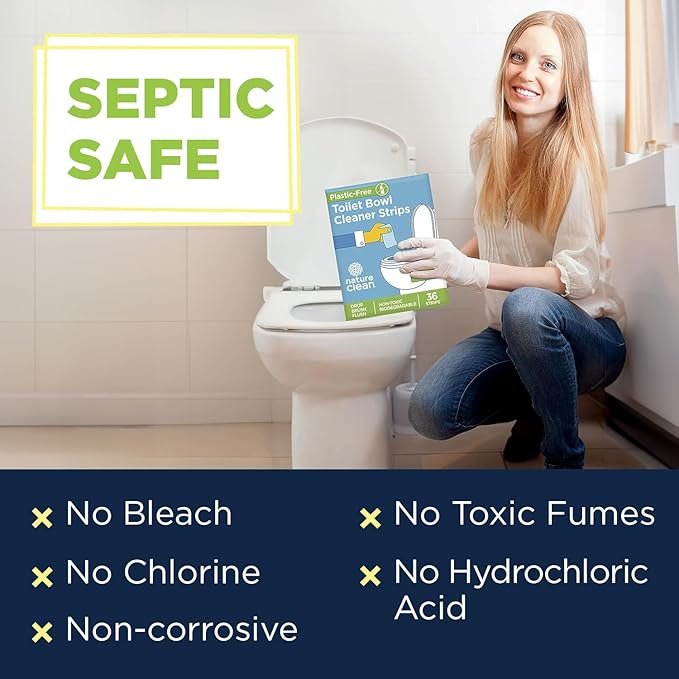 Nature Clean Non-Toxic Toilet Bowl Cleaners Strips 36 count - 2 pack, Plastic-Free Packaging, Natural Toilet Cleaner Septic Safe, Refresh Toilets & Bathroom. No Splash