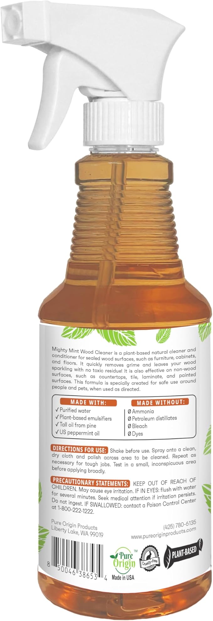 Mighty Mint Wood Cleaner and Conditioner, Non-Toxic, Spray Cleans and Renews Wood, Natural Peppermint Scent, 16oz