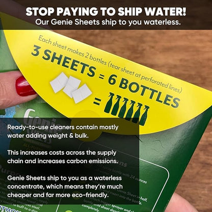 Genie Sheets All Purpose Cleaner | Concentrate Makes 6 24oz Refills | Professional-Strength | Just Add Water | Sustainable Eco-Friendly Plant-Based Solution | 6 Sheets