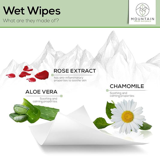 STAY FRESH (60 Flushable Wipes to-Go) - PH Balanced, Travel sized, Unscented with Aloe, Chamomile and Rose extract.
