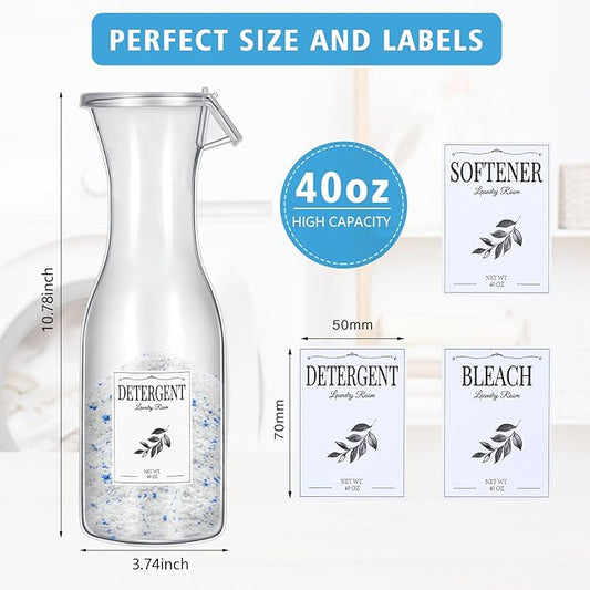Layhit Laundry Detergent Dispenser 40oz Fabric Softener Dispenser, Liquid Laundry Detergent Container, Laundry Detergent Organizer for Laundry Room Organization with 3 Labels, 3 Pack (White)