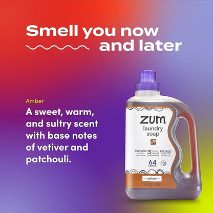 Zum Laundry Soap by Indigo Wild - Liquid, Plant-Based Soap with Baking Soda, Essential Oils, Coconut Oil & More - Wash Up to 64 Loads - Amber - 64 fl oz (2 Pack)
