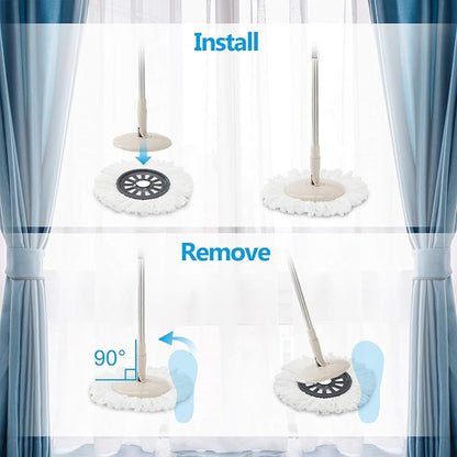 Eyliden 360° Spin Mop Bucket System - Rapid Dry, 2 Microfiber Pads, Adjustable Handle - Mop and Bucket for Home & Commercial Floors, Brown