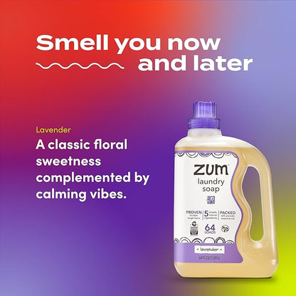 Zum Laundry Soap by Indigo Wild - Liquid, Plant-Based Soap with Baking Soda, Essential Oils, Coconut Oil & More - Wash Up to 64 Loads - Lavender - 64 fl oz (2 Pack)