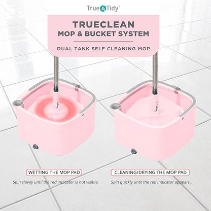 Square Spin Mop and Bucket Smart Floor Mop with Separate Compartments for Clean and Dirty Water, Self Cleaning with 2 Machine Washable Pads, First Launch Limited Edition Rose