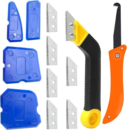 Grout Removal Caulking Tool Set, Sturdy Angled Grout Scraping Rake Tool, Grout Saw Knife, 4Pcs Silicone Sealant Tool for Tile Cleaning