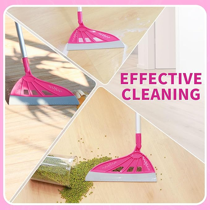 Magic Air Broom Household Silicone Broom for Floor Cleaning, Multifunctional Floor Squeegee with 60’’ Aluminum Adjustable Handle, Pet Hair for Glass, Fine Dust, Hair, Liquids (Pink)