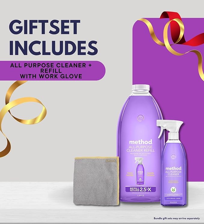 Method French Lavender Scent All Purpose Cleaner Spray 28 oz + 68 oz Refill Bundle with Microfiber Cloth - Multi Surface Cleaner Spray - Plant-Based Cleaning Power - Biodegradable Formula - (3 Items)