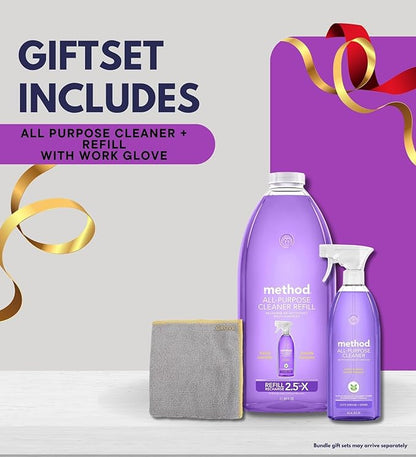 Method French Lavender Scent All Purpose Cleaner Spray 28 oz + 68 oz Refill Bundle with Microfiber Cloth - Multi Surface Cleaner Spray - Plant-Based Cleaning Power - Biodegradable Formula - (3 Items)