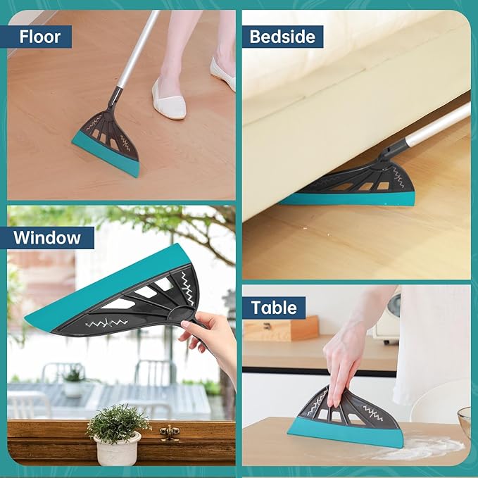 Magic Air Broom Household Silicone Broom for Floor Cleaning, Multifunctional Floor Squeegee with 60’’ Aluminum Adjustable Handle, Pet Hair for Glass, Fine Dust, Hair, Liquids (Gray)