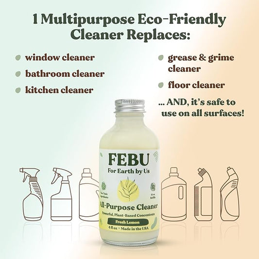 FEBU All Purpose Cleaner, Pure Eucalyptus, 4oz | Powerful Natural Cleaner Concentrate With Essential Oils | Makes 192 Fl Oz of Multipurpose Spray | Plant-Based, Human Safe Ingredients | Plastic Free