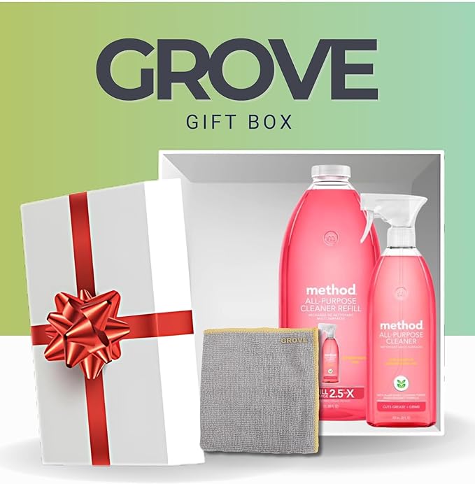 Method Pink Grapefruit Scent All Purpose Cleaner Spray 28 oz + 68 oz Refill Bundle with Microfiber Cloth - Multi Surface Cleaner Spray - Plant-Based Cleaning Power - Biodegradable Formula - (3 Items)