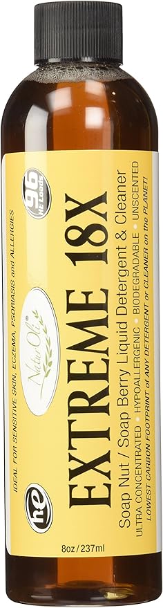 EXTREME - 18X Soap Berry Liquid Laundry Soap - All Natural Detergent And Cleaner - Highly-Concentrated, Sulfate-Free, Allergy-free, Unscented.
