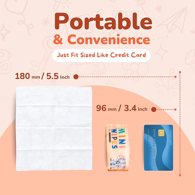Mini Wet Wipes - Alcohol & Fragrance Free, Safe for Babies & Kids - 24 Bags Total 192 Wipes (Sunset Elephant)