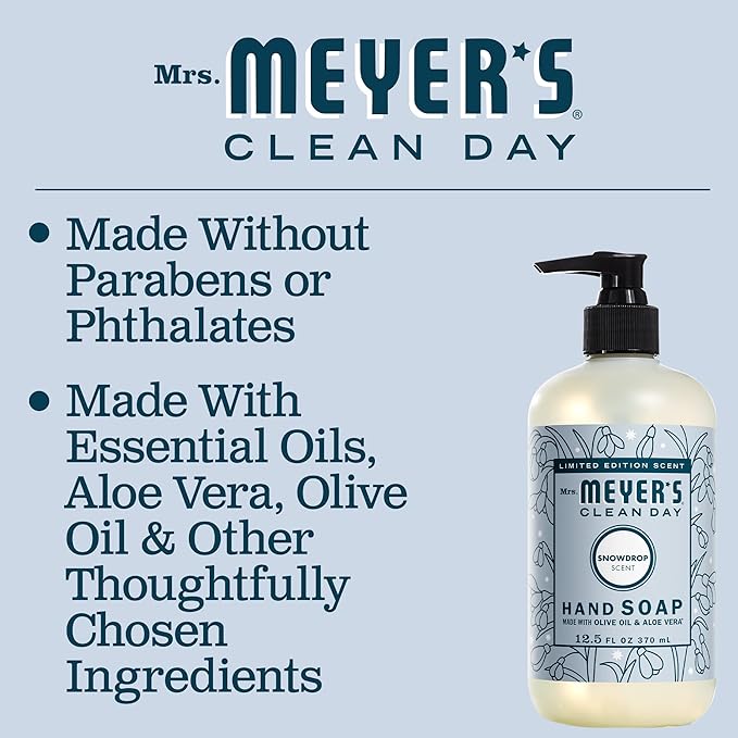 MRS. MEYER'S CLEAN DAY Variety, 1 Mrs. Meyer's Liquid Hand Soap, Snow Drop, 12.5 OZ, 1 Mrs. Meyer's Liquid Dish Soap, Snow Drop, 16 OZ, 1 CT