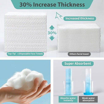 100% Pure Cotton Disposable Face Towel, Soft & Skin Friendly Face Towelettes Disposable for Sensitive Skin, Lint- free Makeup Remover Dry Wipes, Thick Facial Towels Disposable