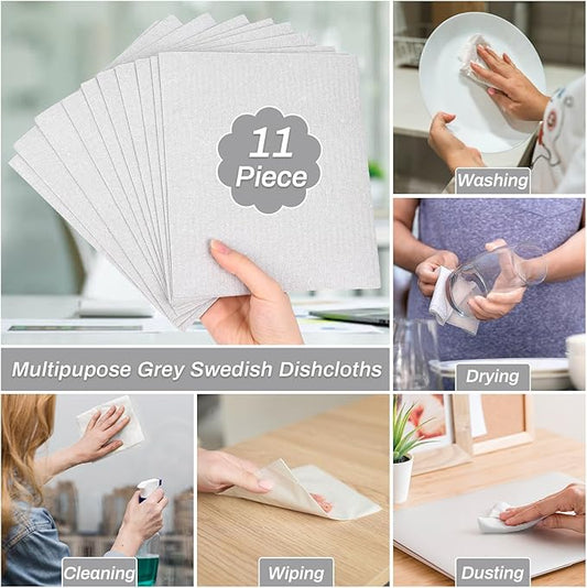 11 Pack Kitchen Swedish Dishcloths, Reusable Kitchen Dish Rags Sponge Cleaning Cloths Cellulose Dishcloths for Kitchen Washing Dish Counters