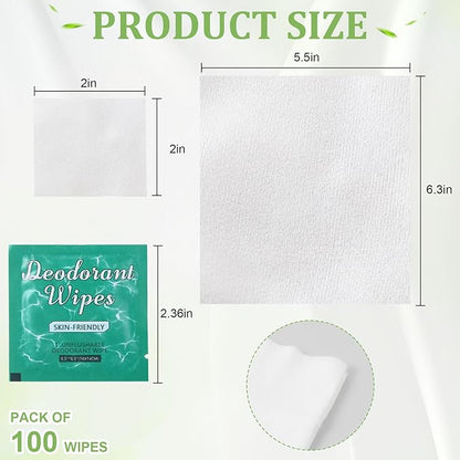 100Pcs Travel Deodorant Wipes, Travel Size Mini Deodorant Wipes Bulk for Homeless, Individually Wrapped Body Cleaning Supplies for Women Wet Armpit for Body Cleaning Jasmine