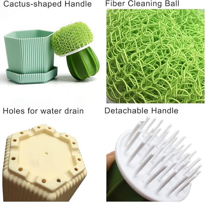 Cactus Dish Scrub Brushes Set of 6 Replacement Brushes, Green and Yellow, for Cleaning Dishes, Pans, Pots, Sink, Countertop, Bathtub