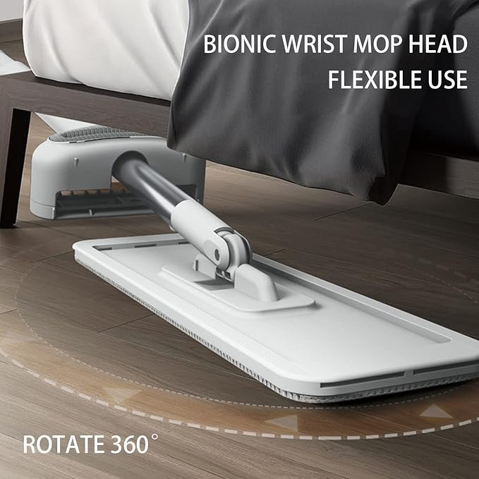 360 Hands-Free Self Wringing Floor Cleaning Mop, Flat Mop - Microfiber with 4 x Washable Pads, Hand Washing Free for Hardwood and Window, White