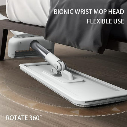 360 Hands-Free Self Wringing Floor Cleaning Mop, Flat Mop - Microfiber with 4 x Washable Pads, Hand Washing Free for Hardwood and Window, White