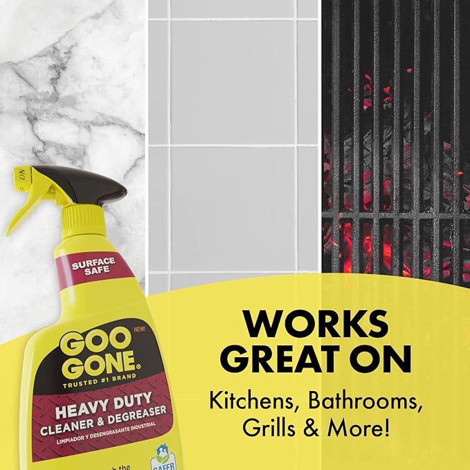 Goo Gone Heavy Duty Cleaner & Degreaser Spray With Microfiber Cleaning Towel – Cuts Through Tough Grease, Oil & Grime - 32 Oz (1 Pack + Towel)