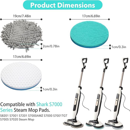 S7000 Series Magic Sponge Eraser Steam&Scrub Mop Pads Kit for Shrak,S8201 S8001 S7001 S7201 S7000AMZ S7005 S7020 S7001C All-in-One Hard Floor Steam Mop (6White)