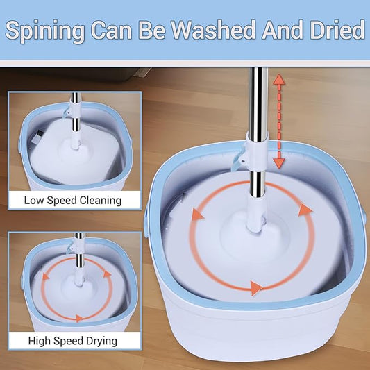 Spin Mop and Bucket with Wringer Set for Home Cleaning Spinning Mops with Separate Dirty and Clean Water Wet and Dry Mop for Floors (Square Spin Mop, 3 Washable Microfiber Mop Pads)